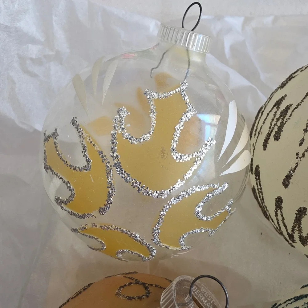 VTG West Germany Glass Christmas Ornaments Glitter Mica MCM D.B.G.M. Lot of 6